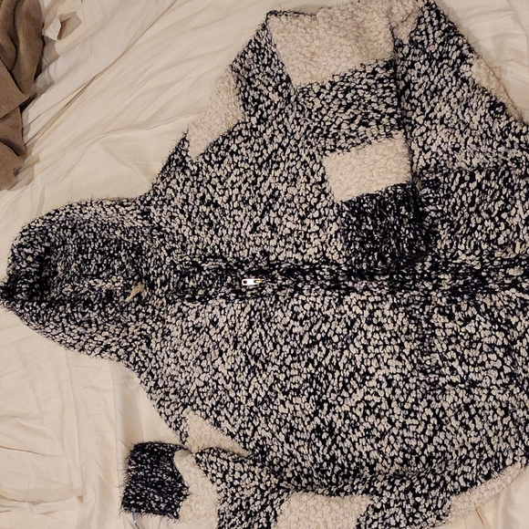 NWNT Nubby Black and White Comfy Cotton Hoodie Sweater Jacket - Picture 2 of 5